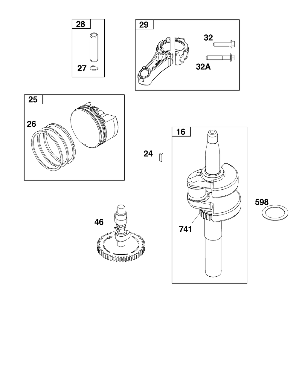 Crankshaft Group Diagram and Parts List for 125P02-0026-H5 100000 - 19Z999 Briggs and Stratton Engine